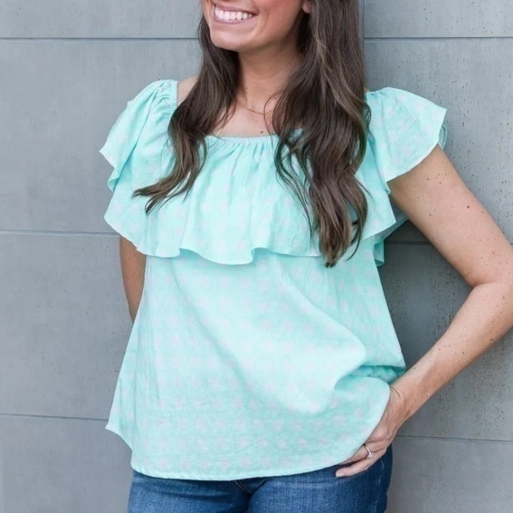 NWT Michelle McDowell Gathered Goods Teal & Lilac Olivia Top size Medium
